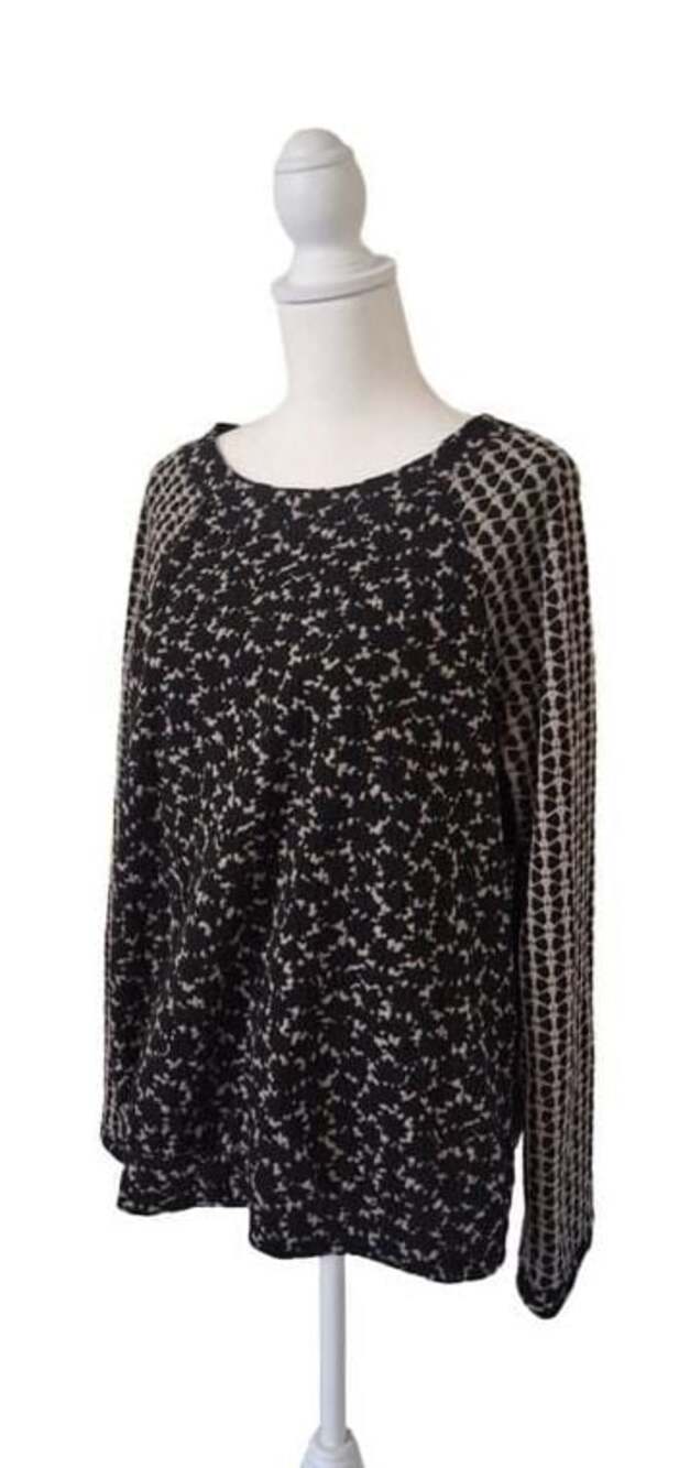 Athleisure Sporty Womens XL Black Beige Textured Knit Top Raglan Sleeve Sweater